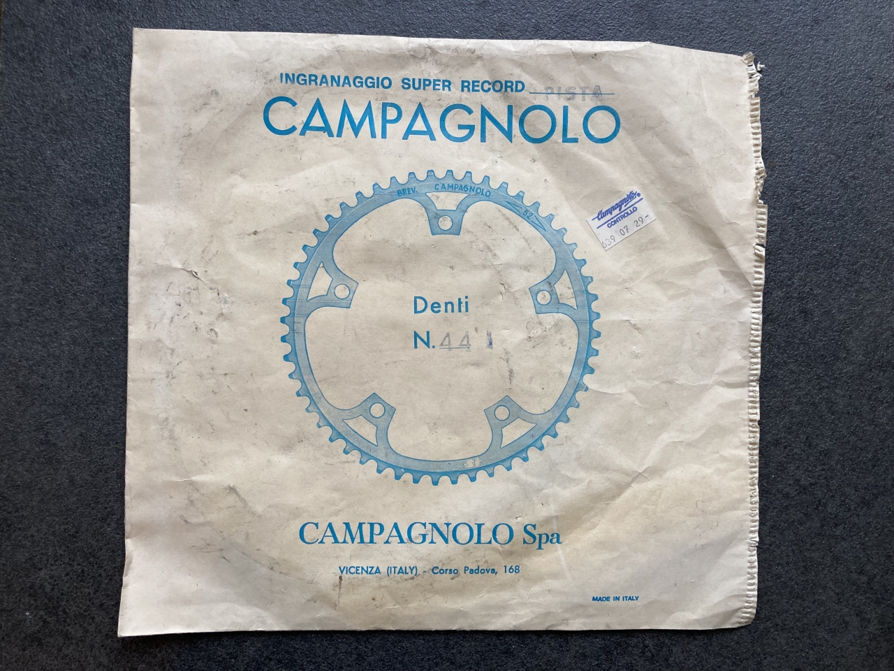 Převodník Campagnolo Super Record Pista 44 zubů - nový (672)